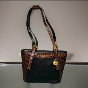 Elegant Brown and Black Leather Tote Bag